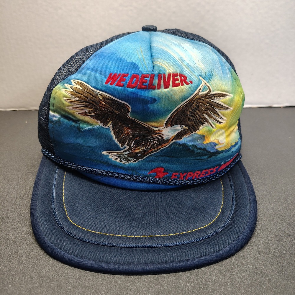 USPS Trucker Hat Mens Vintage 1987 Express Mail Eagle We Deliver Mesh